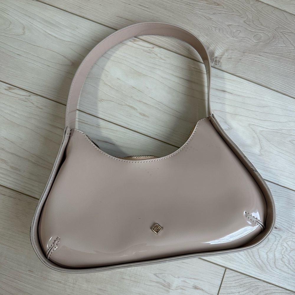 Cream Mini Bag with Crescent Shape and Smooth faux Leather